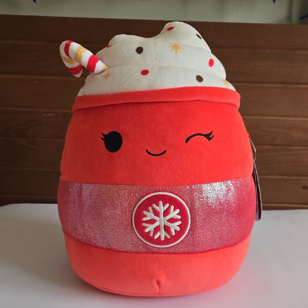 🍬☕️NWT Squishmallow Tinsley Winking Peppermint Latte 12 inch Holiday Plush🎄